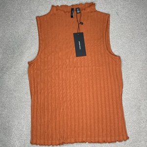 Vero Moda ribbed high neck top with lettuce hem S